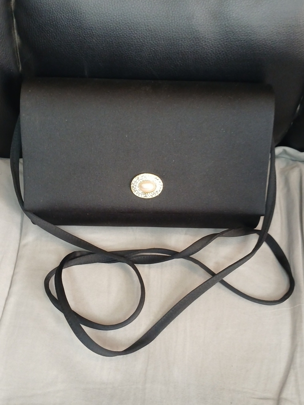 Nordstrom Vintage Black Satin Crossbody Clutch with Mirror